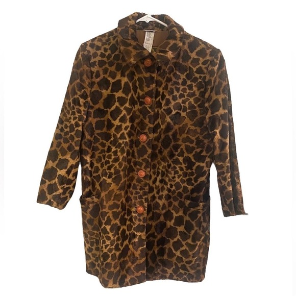 Vintage Versace Faux Fur Animal Print Jacket Brown Tan Bold Statement Piece 40 - Picture 1 of 9